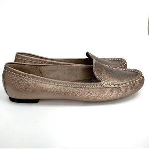Talbots Womens Gold Leather Flats Size 7.5B Metallic Loafer Flats Holiday
